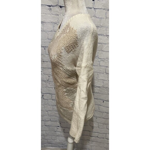 Chico's Chicos Wool Blend Cream Crew Neck Pullover Sweater Embroidered 1/Medium - Picture 3 of 8